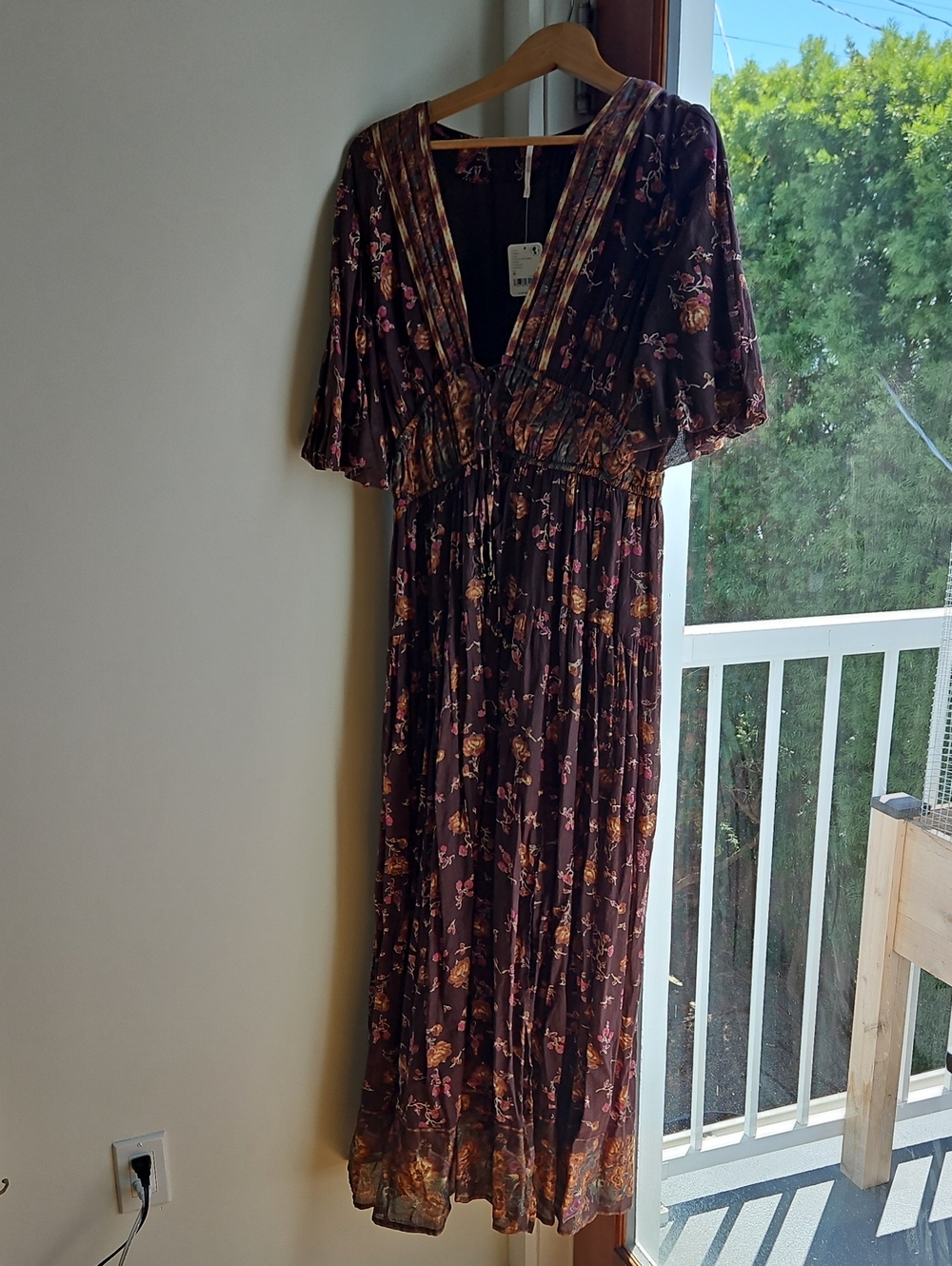 Free People Brown Floral Maxi with Pink and Gold Accents